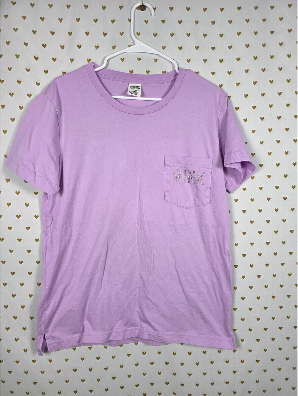 Victorias Secret PINK Purple BLING Rhinestone studded tee shirt Medium